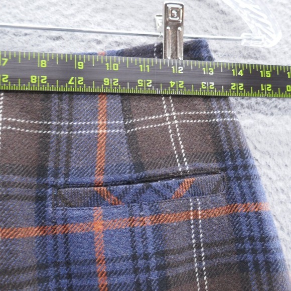 Cabi Womens Wool Blend Pencil Skirt 2 Blue Brown Tartan Plaid Pleated Ruffle Hem - Picture 7 of 13